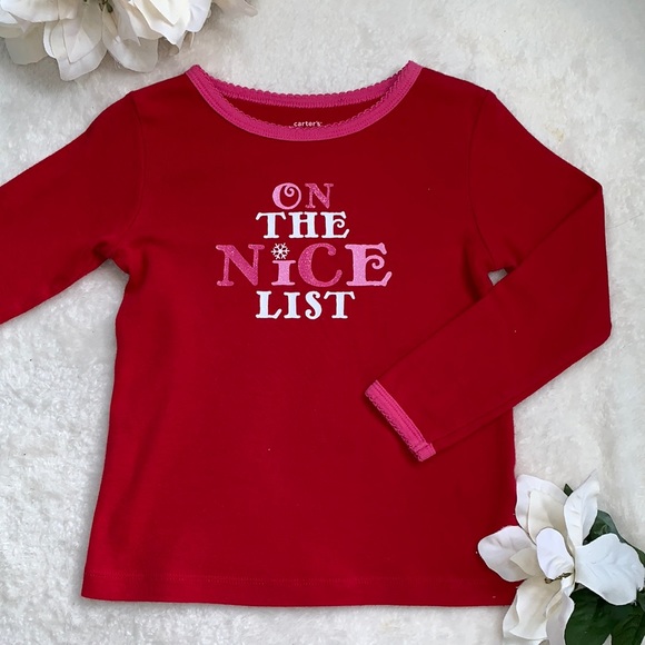 Carter's Other - Carter’s Girls Red Holiday Top “On the Nice List” 4